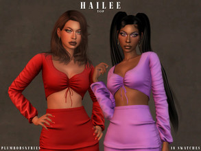 Sims 4 — HAILEE | top by Plumbobs_n_Fries — Ruched Front Long Sleeve Crop Top New Mesh HQ Texture Female | Teen - Elders