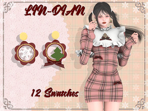 Sims 4 — Floral Christmas Earrings by LIN_DIAN — - New Mesh. - ALL Lods. - 12 Swatches. - Specular MAP.