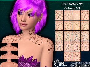 Sims 4 — Star Tattoo N1 - Celeste V1 (Set) by PinkyCustomWorld — Simple star outline tattoo for shoulders and neck in