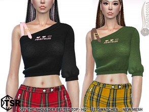 Sims 4 — Off The Shoulder Belted Top by Harmonia — New Mesh All Lods 11 Swatches HQ Please do not use my textures. Please