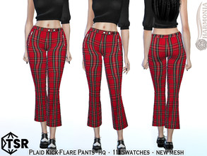 Sims 4 — Plaid Kick-Flare Pants by Harmonia — New Mesh All Lods 11 Swatches HQ Please do not use my textures. Please do