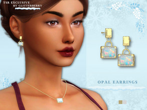 Sims 4 — Opal Earrings by Glitterberryfly — An opal stone set in gold with diamonds