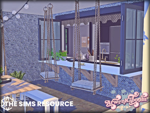 Sims 4 — Arteana by ArwenKaboom — Outdoor set Arteana, refreshing and bright, featuring dining space and open window.