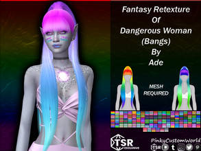 Sims 4 — Fantasy Retexture of Dangerous Woman (Bangs) hair by Ade by PinkyCustomWorld — Super long up-do alpha hairstyle