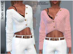 Sims 4 — WOMEN'S KNITTED JACKET by Sims_House — WOMEN'S KNITTED JACKET 8 options. Women's one-shoulder knit sweater for