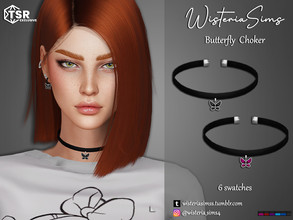 Sims 4 — Butterfly Choker by WisteriaSims — **FOR WOMAN **NEW MESH *TEEN TO ELDER - Necklace Category - 6 swatches - Base
