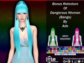 Sims 4 — Bonus Retexture of Dangerous Woman (Bangs) hair by Ade by PinkyCustomWorld — Super long up-do alpha hairstyle