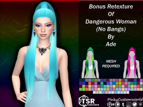 Sims 4 — Bonus Retexture of Dangerous Woman (No Bangs) hair by Ade by PinkyCustomWorld — Super long up-do alpha
