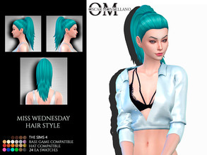 Sims 4 — Miss Wednesday Hair Style by Oscar_Montellano — All lods Hat compatible 24 ea swatches BGC