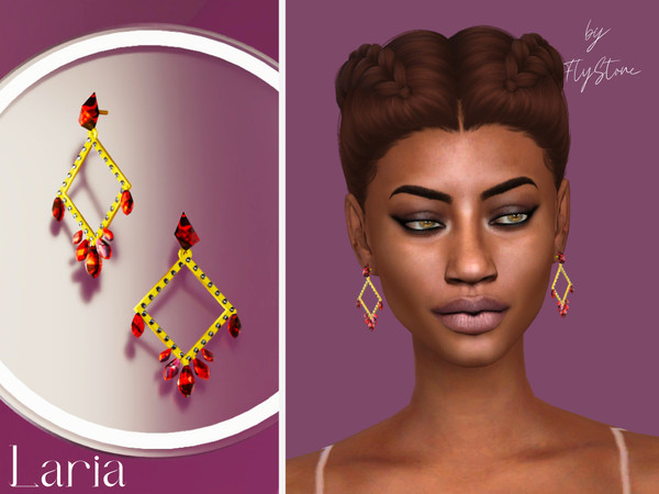 Sims 4 — Laria - earrings by FlyStone — Great earrings from gold with diamonds and rubies. Elegant shape perfectly
