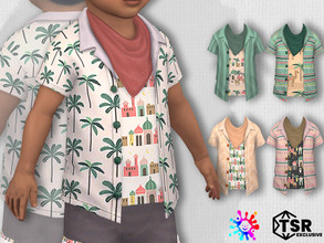 Sims 4 — Toddler Desert Open Shirt by Pelineldis — Five cool open shirts with scarf and desert themed prints.