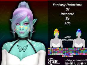 Sims 4 — Fantasy Retexture of Incontro hair by Ade by PinkyCustomWorld — Short/medium long high ponytail alpha hairstyle