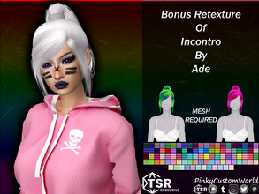 Sims 4 — Bonus Retexture of Incontro hair by Ade by PinkyCustomWorld — Short/medium long high ponytail alpha hairstyle