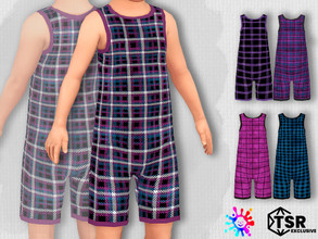 Sims 4 — Toddler Dark Flannel Jumpsuit by Pelineldis — Five cool checkered jumpsuits in in various shades of purple and