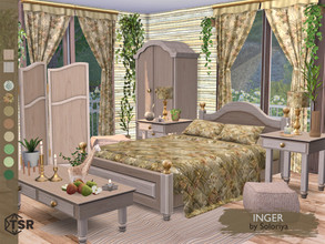 Sims 4 — Inger by soloriya — A set of furniture for adult bedrooms. Includes 10 objects: --double bed, --bed blanket,