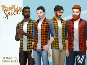 Sims 4 — Pumpkin Spice Denim Flannel Shirt by SimmieV — Can't decide if today is a denim or flannel day? Now you don't