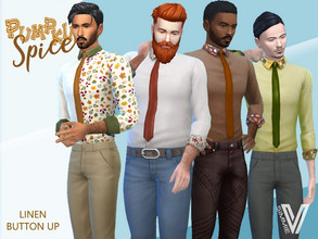 Sims 4 — Pumpkin Spice Linen Shirt w Tie by SimmieV — A perfect date night look in a autumn vibe. Available in 8 styles
