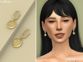 Sims 4 — Calliope Earrings by christopher0672 — This is a fierce pair of oval hoop earrings with a coin pendant. 8 Colors