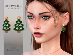 Sims 4 — Christmas Tree Earrings by Suzue — -New Mesh (Suzue) -8 Swatches -For Female -HQ Compatible