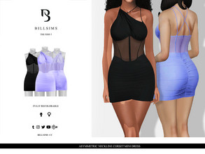 Sims 3 — Asymmetric Neckline Corset Mini Dress by Bill_Sims — This dress features an asymmetric mesh corset with a one
