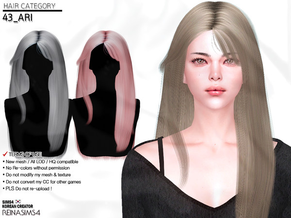 Sims 4 — ARI HAIR by Reina_Dambi — - New mesh - ALL LOD - HQ compatible - Hat compatible