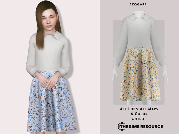 Sims 4 — Dress No.275 by _Akogare_ — Akogare Dress No.275 -8 Colors - New Mesh (All LODs) - All Texture Maps - HQ
