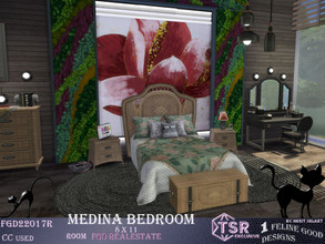 Sims 4 — Medina Bedroom by Merit_Selket — Medina Bedroom with Rattan furniture and a fireplace, built for my Lot Medina