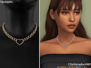 Sims 4 — Siempre Necklace by christopher0672 — This is an edgy thick chain necklace with a heart pendant. 21 Colors New