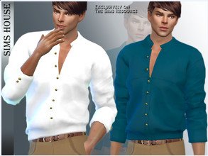 Sims 4 — MEN'S SHIRT WITH STAND COLLAR by Sims_House — MEN'S SHIRT WITH STAND COLLAR 8 options. Men's Stand Collar Gold