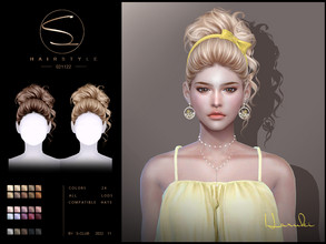 Sims 4 — Curly updo hairstyle 021122(Haruki) by S-CLUB by S-Club — Curly updo hairstyle, with 24 swatches, hope you like,