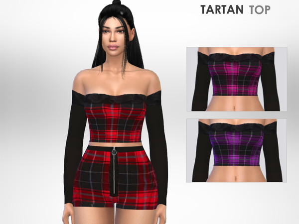 Sims 4 — Tartan Top by Puresim — Long sleeve tartan top.