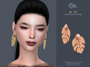 Sims 4 — Monstera earrings by sugar_owl — Monstera earrings for female sims. 5 swatches: gold, silver, bronze. Teen -