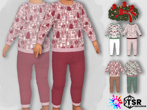Sims 4 — Toddler Burgundy Pajamas - Needs EP Cats and Dogs by Pelineldis — Five cozy pajamas with holiday print in