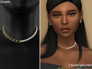 Sims 4 — Zenith Necklace by christopher0672 — This is a darling short half pearl half chunky chain necklace. 21 Colors