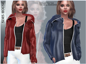 Sims 4 — OFF-SHOULDER LEATHER JACKET by Sims_House — OFF-SHOULDER LEATHER JACKET 6 options. Women's leather jacket