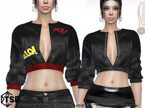 Sims 4 — PU Leather Cropped Top Long Sleeve by Harmonia — New Mesh All Lods 11 Swatches HQ Please do not use my textures.
