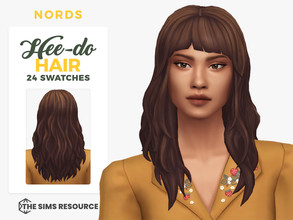 Sims 4 — Hee-Do Hair by Nords — A long beautiful wavy hairstyle with bangs for female sims. It comes in 24 colors. I hope