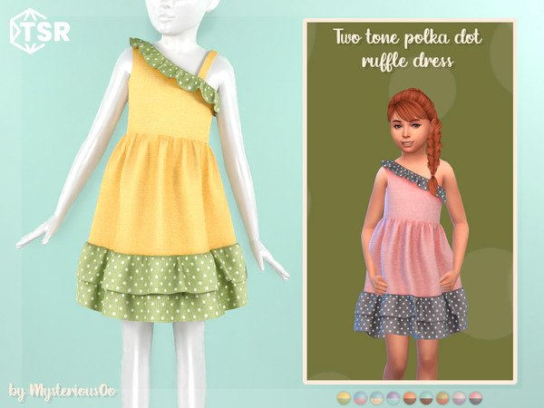 Sims 4 — Two tone polka dot ruffle dress by MysteriousOo — Two tone polka dot ruffle dress for kids in 9 colors
