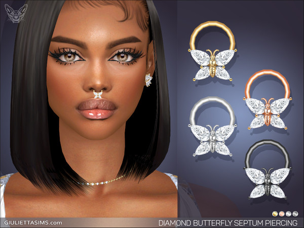 Sims 4 — Diamond Butterfly Septum Nose Piercing by feyona — Diamond Butterfly Septum Piercing comes with 5 swatches. * 5