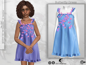Sims 4 — Butterfly Dress by KaTPurpura — Short silk dress with ruffled straps and skirt too, with butterflies and flowers