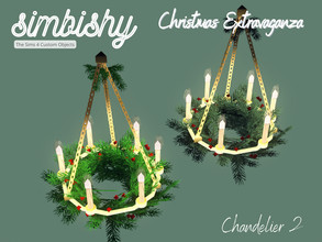 Sims 4 — Christmas Extravaganza - Chandelier 2 by simbishy — A gold circular chandelier with firs.