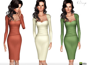 Sims 3 — Ribbed Knit Midi Dress by ekinege — Dress featuring a sweetheart neckline, long sleeves and a midi length