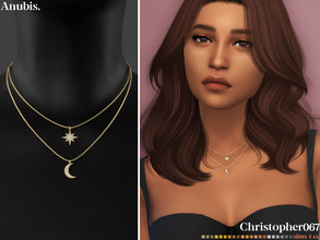 Sims 4 — Anubis Necklace by christopher0672 — This is a celestial diamond studded star and moon pendant necklace. Matches