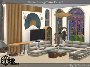 Sims 4 — Jamie Livingroom Part.1 by Mincsims — The set consists of 10 packages. *Cabinet with Mirrored back display(No