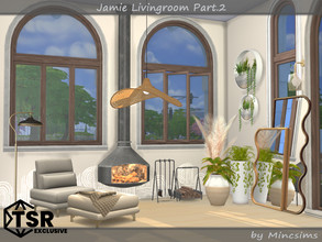 Sims 4 — Jamie Livingroom Part.2 by Mincsims — The set consists of 10 packages. *Fan for wall decor *Fireplace for Medium