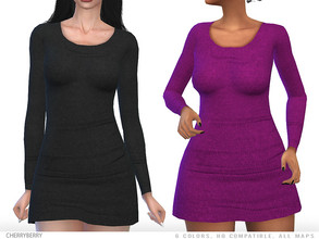Sims 4 — Rue - Dress by CherryBerrySim — Very warm cotton dress with long sleeves for female sims.