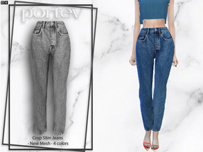 Sims 4 — Crop Slim Jeans by portev — New Mesh 4 colors All Lods For female Teen to Elder