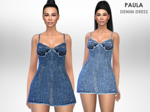 Sims 4 — Paula Denim Dress by Puresim — Denim dress in 2 swatches.