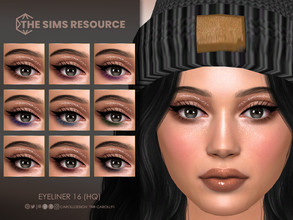 Sims 4 — Eyeliner 16 (HQ) by Caroll912 — A 9-swatch black eyeliner with glitter accent and under eye shadow in shades of