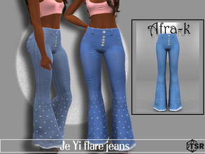 Sims 4 — Je Yi flare jeans by akaysims — Flare jeans with pearl embellishments. Comes in 20 swatches - HQ Compatible